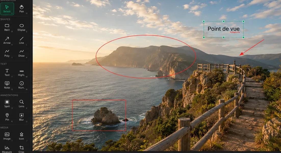 Screenshot of the Imgnote editor showing image annotation tools